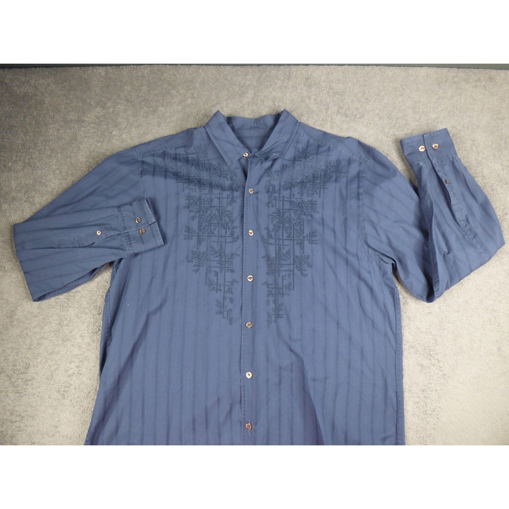 Tommy Bahama Mens Blue Embroidered Stripe Long Sleeve Button Down Shirt XL